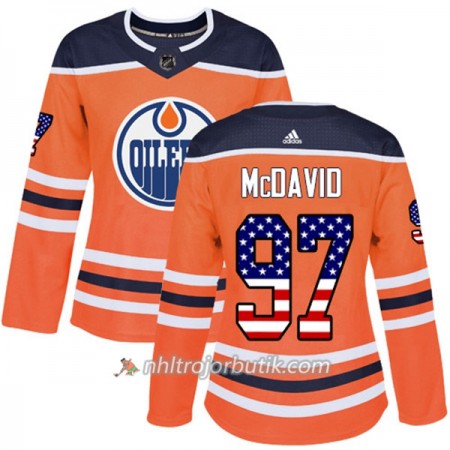 Dame Ishockey Edmonton Oilers Tröja Connor McDavid 97 Adidas 2017-2018 Orange USA Flag Fashion Authentic
